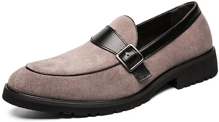 Santimon Mens Tuxedo Loafers Dress Shoes Monk Strap Classic Moccasins Modern Formal Suede Leather Shoe for Men