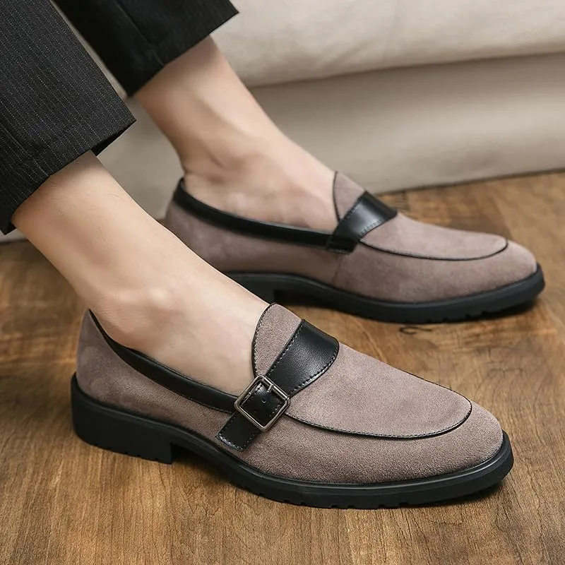 Santimon Mens Tuxedo Loafers Dress Shoes Monk Strap Classic Moccasins Modern Formal Suede Leather Shoe for Men
