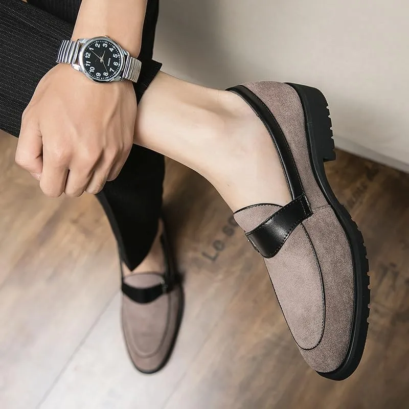 Santimon Mens Tuxedo Loafers Dress Shoes Monk Strap Classic Moccasins Modern Formal Suede Leather Shoe for Men