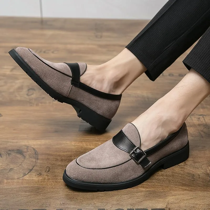 Santimon Mens Tuxedo Loafers Dress Shoes Monk Strap Classic Moccasins Modern Formal Suede Leather Shoe for Men