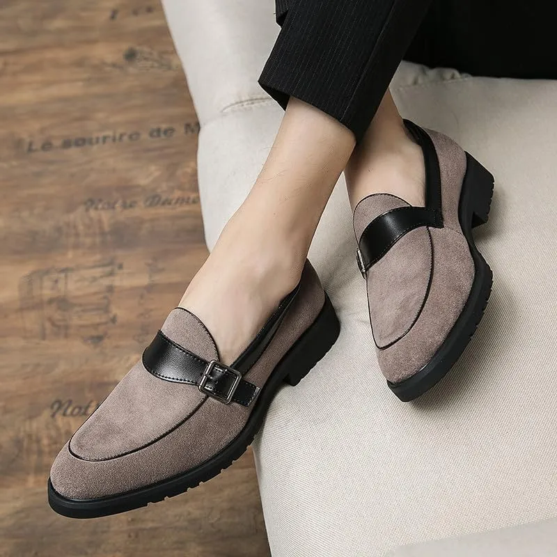Santimon Mens Tuxedo Loafers Dress Shoes Monk Strap Classic Moccasins Modern Formal Suede Leather Shoe for Men