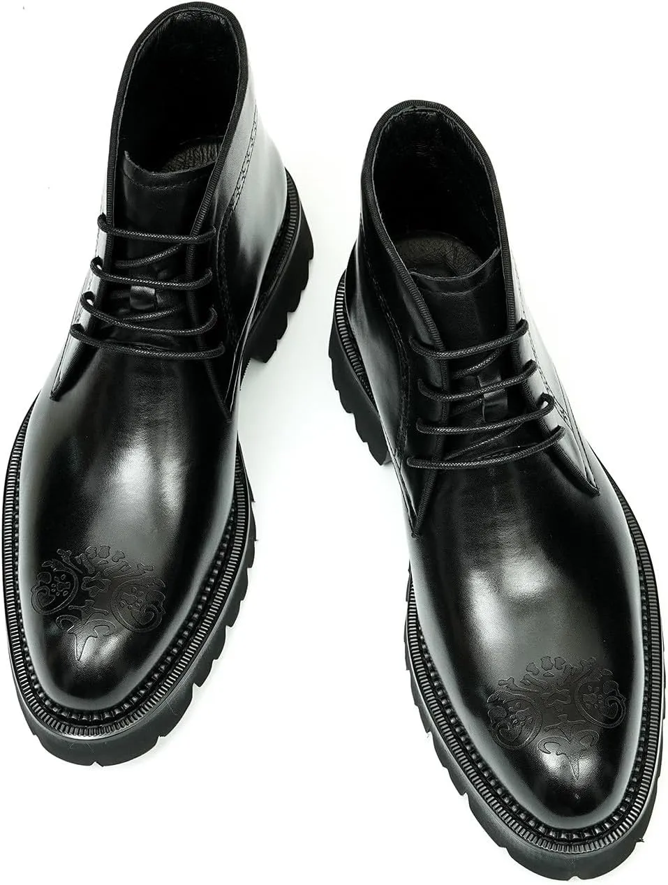 Santimon Oxfords Boots Men Formal Dress Genuine Leather Brogues Lace Up Ankle Boots Fashion Comfortable Business Causal Chelsea Boots Tuxedo Wedding Prom Chukka Boots for Men