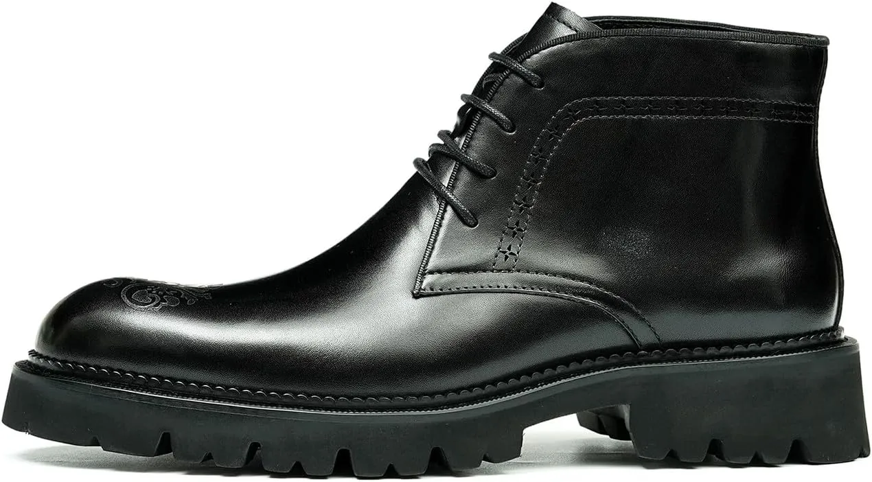 Santimon Oxfords Boots Men Formal Dress Genuine Leather Brogues Lace Up Ankle Boots Fashion Comfortable Business Causal Chelsea Boots Tuxedo Wedding Prom Chukka Boots for Men