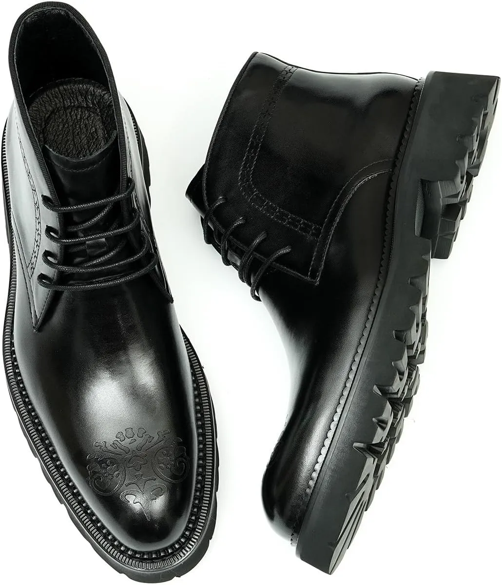 Santimon Oxfords Boots Men Formal Dress Genuine Leather Brogues Lace Up Ankle Boots Fashion Comfortable Business Causal Chelsea Boots Tuxedo Wedding Prom Chukka Boots for Men