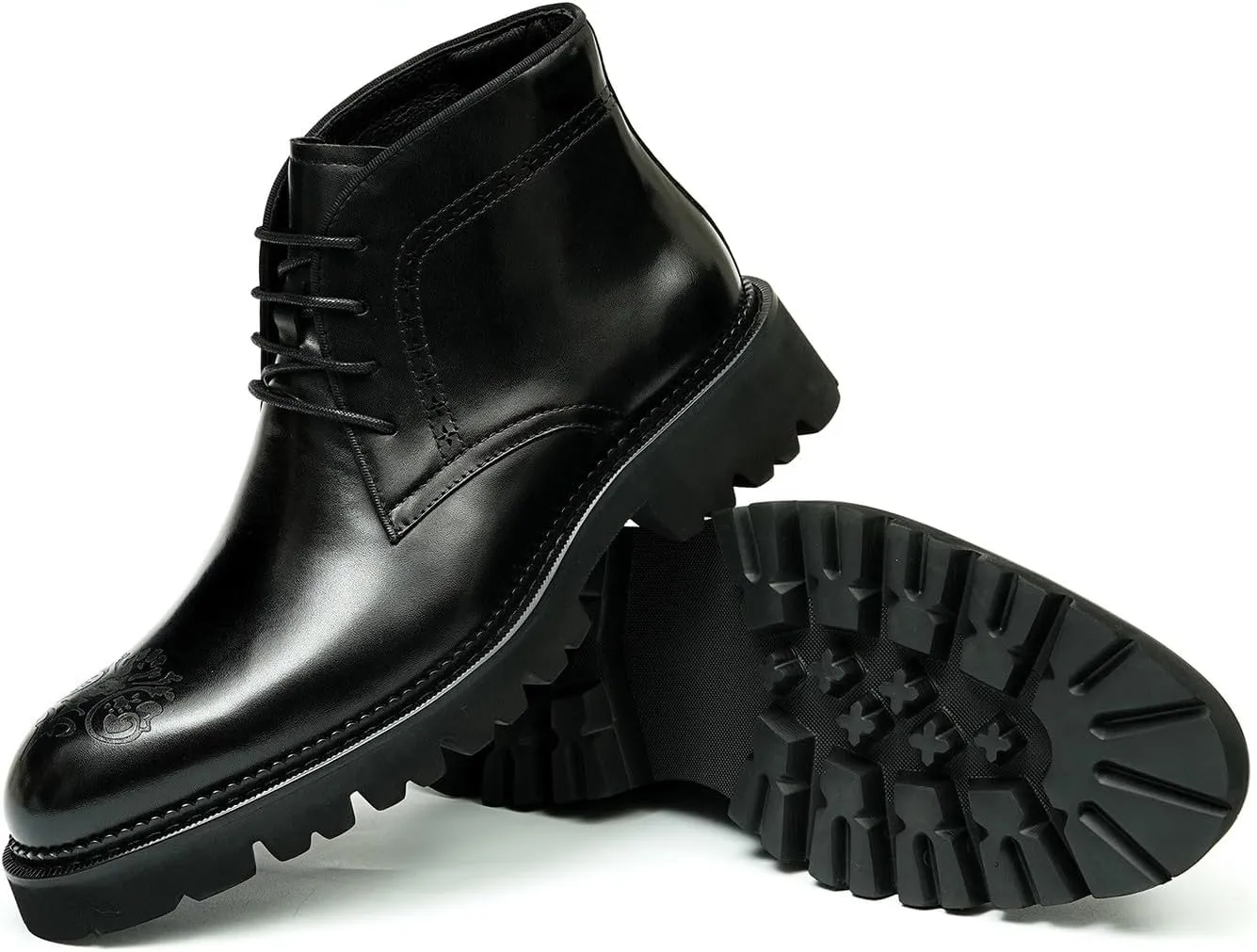 Santimon Oxfords Boots Men Formal Dress Genuine Leather Brogues Lace Up Ankle Boots Fashion Comfortable Business Causal Chelsea Boots Tuxedo Wedding Prom Chukka Boots for Men