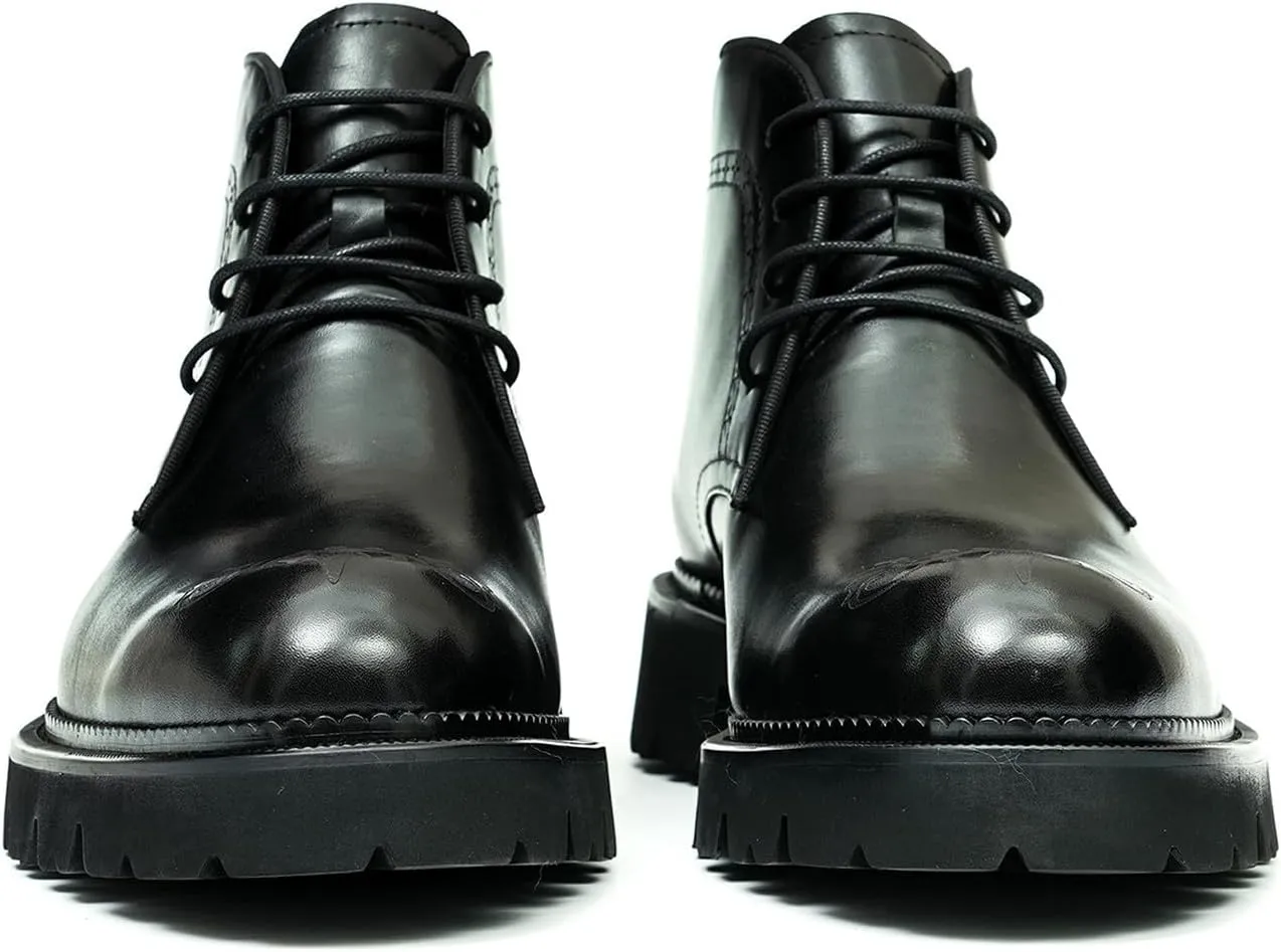 Santimon Oxfords Boots Men Formal Dress Genuine Leather Brogues Lace Up Ankle Boots Fashion Comfortable Business Causal Chelsea Boots Tuxedo Wedding Prom Chukka Boots for Men