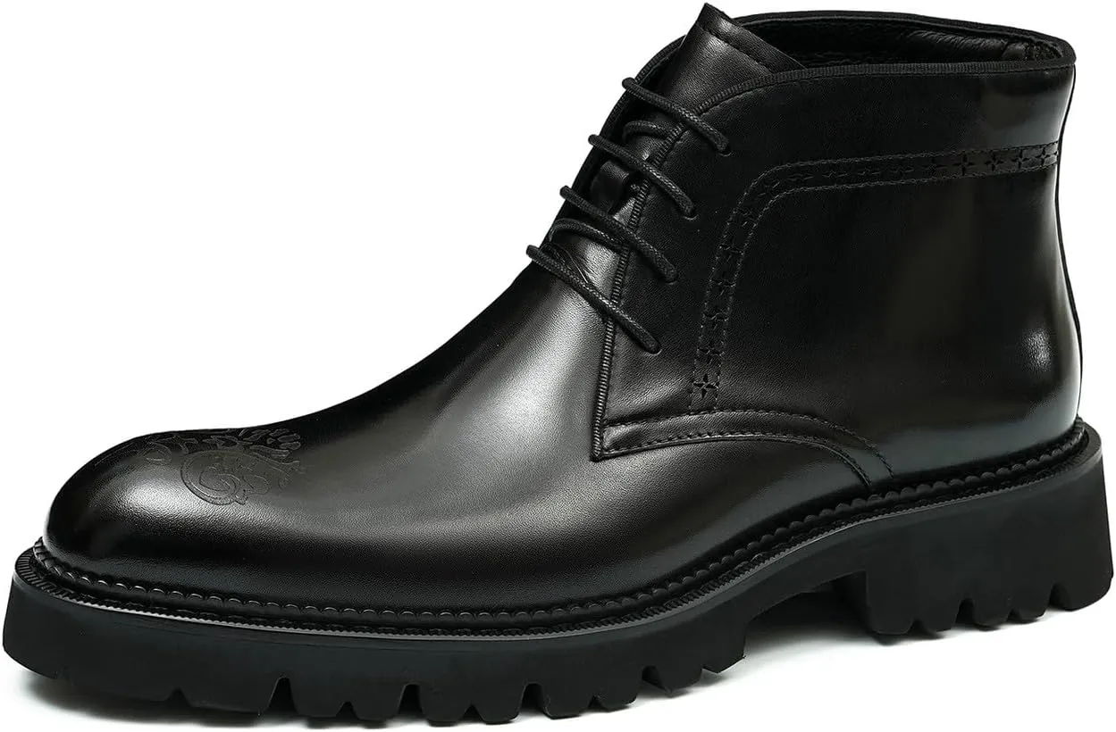 Santimon Oxfords Boots Men Formal Dress Genuine Leather Brogues Lace Up Ankle Boots Fashion Comfortable Business Causal Chelsea Boots Tuxedo Wedding Prom Chukka Boots for Men
