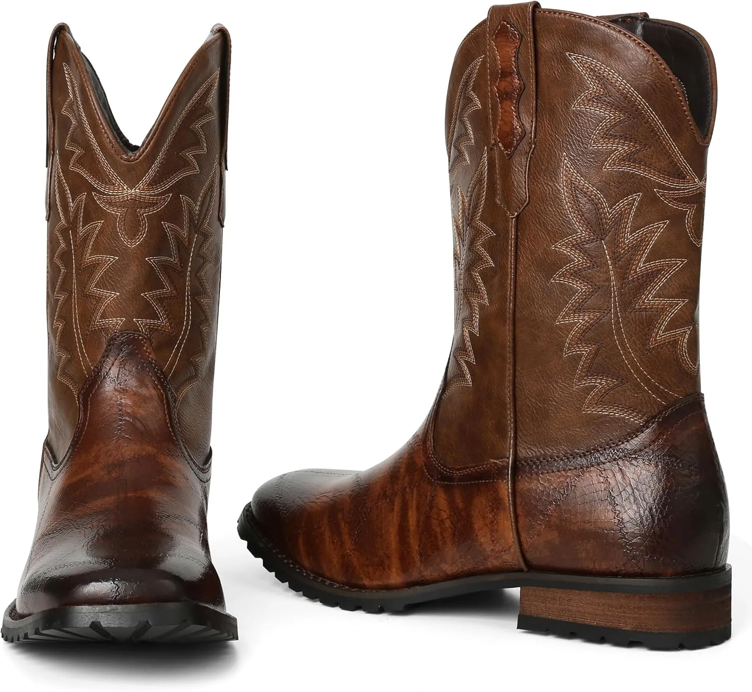 SaraIris Mens Brown Cowboy Western Working Round Toe Pull On Cowgirl Boots