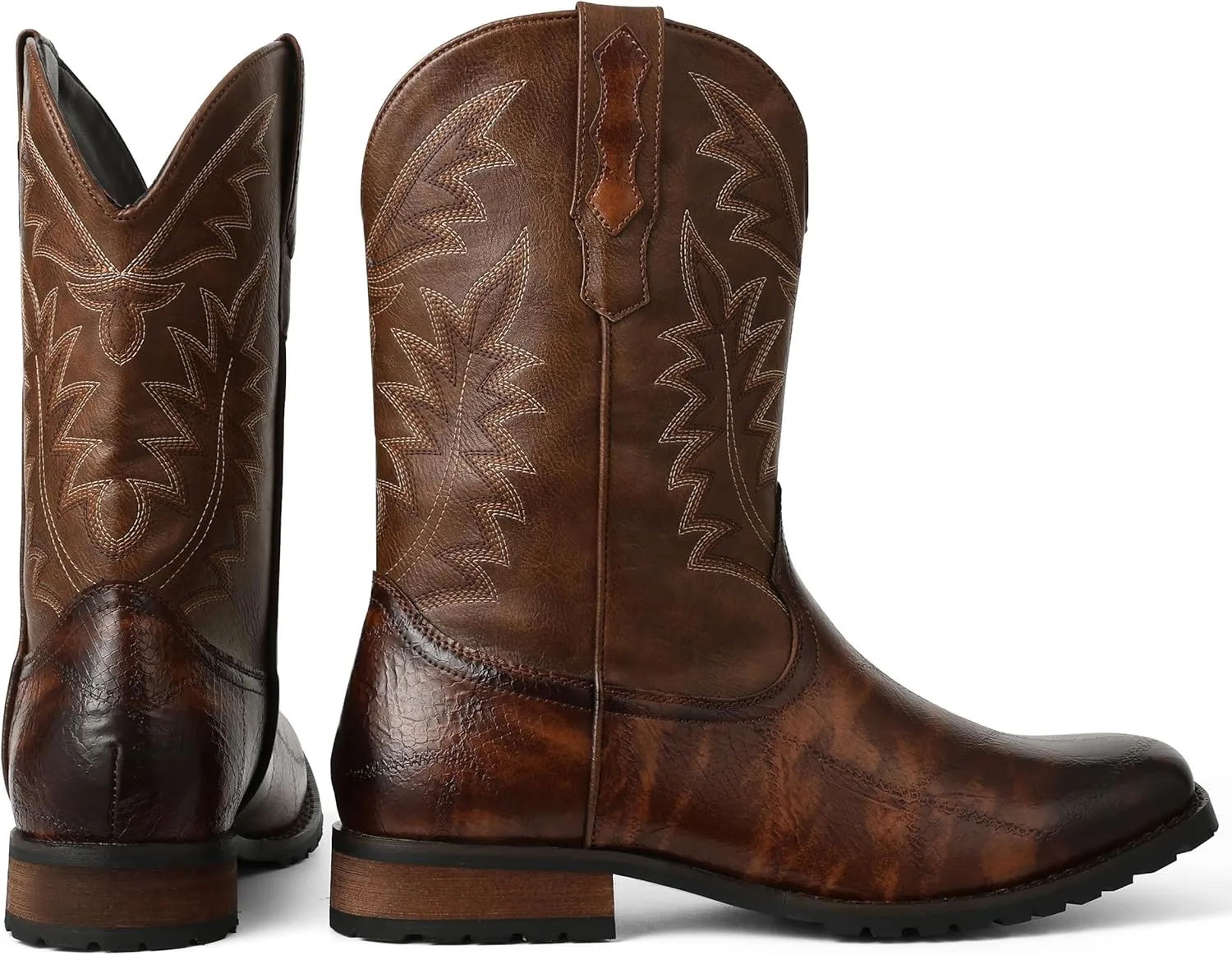 SaraIris Mens Brown Cowboy Western Working Round Toe Pull On Cowgirl Boots