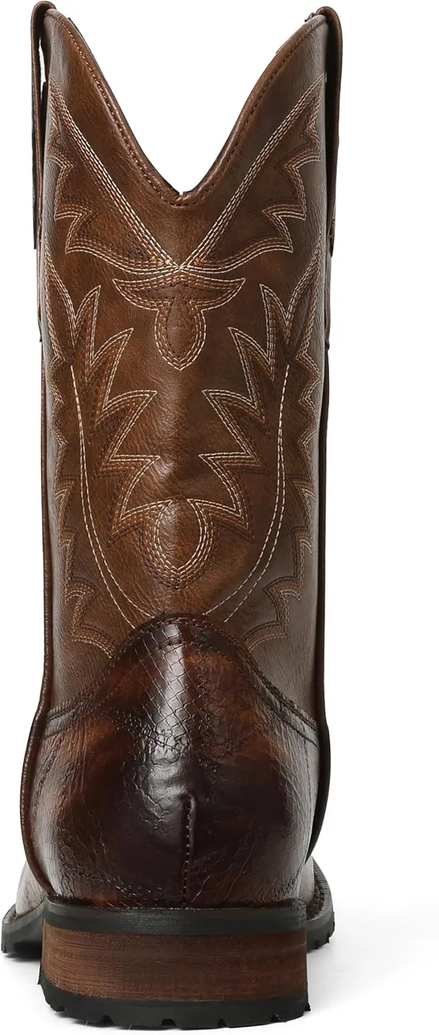 SaraIris Mens Brown Cowboy Western Working Round Toe Pull On Cowgirl Boots