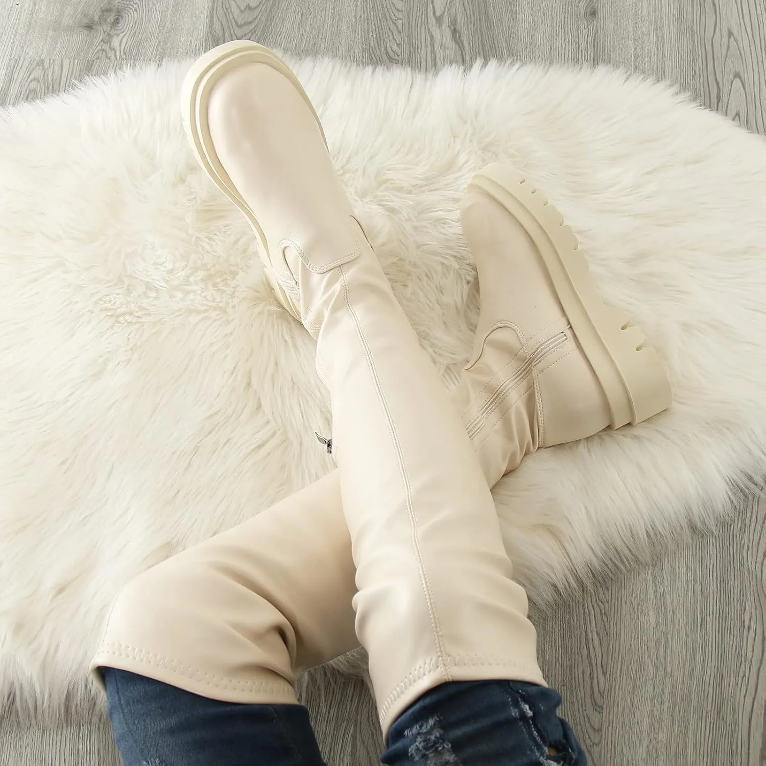 SBGMoSJ Boots for Women Over the Knee Thigh High Boots Pointed Toe Knitting Block Heel Stretchy Long Winter Fall Boots Cowgirl Boots Wide Calf Winter Fashion Booties Solid Color Long Boots