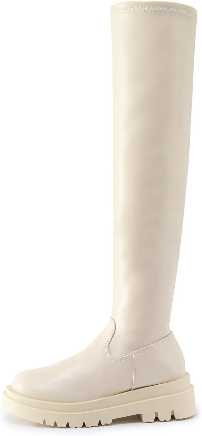SBGMoSJ Boots for Women Over the Knee Thigh High Boots Pointed Toe Knitting Block Heel Stretchy Long Winter Fall Boots Cowgirl Boots Wide Calf Winter Fashion Booties Solid Color Long Boots