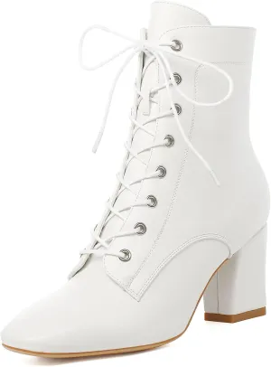 SEIFIN Cowgirl Boots GOGO Booties Lace Up Ankle Booties Chunky Heels Ankle Boots for Woman