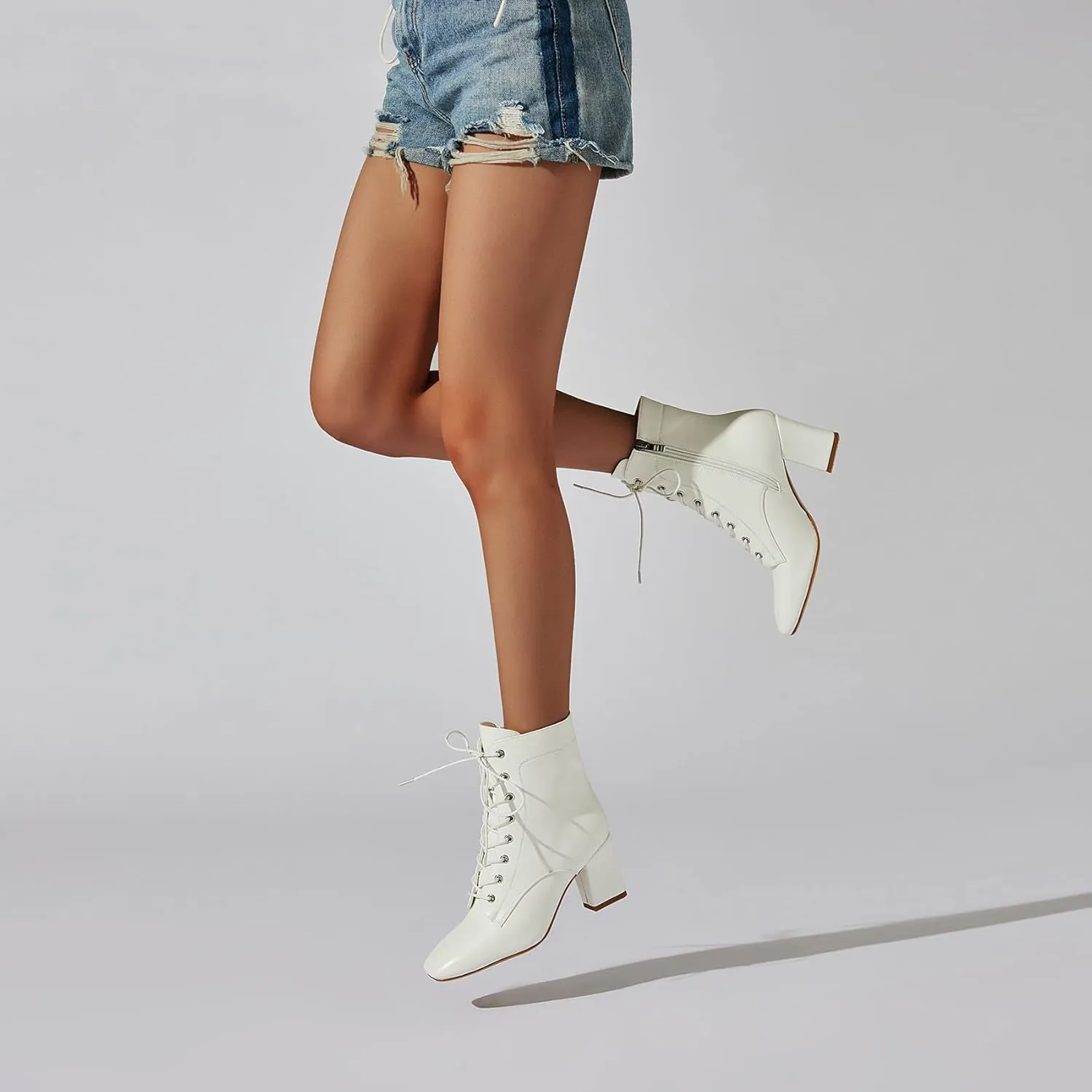 SEIFIN Cowgirl Boots GOGO Booties Lace Up Ankle Booties Chunky Heels Ankle Boots for Woman