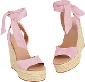 SERAIH Womens Lace up Espadrilles Platform Wedges Sandals Heels Tie Ankle Strap Summer Dress Shoes