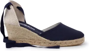 Sevilla Authentic Spanish Espadrille Wedge Sandals for Women - Sustainable, Eco Friendly, Vegan Shoes. Classic Style, Organic Cotton Canvas Upper, Comfy Insole, Jute Midsole, Rubber Sole. Made in Spain