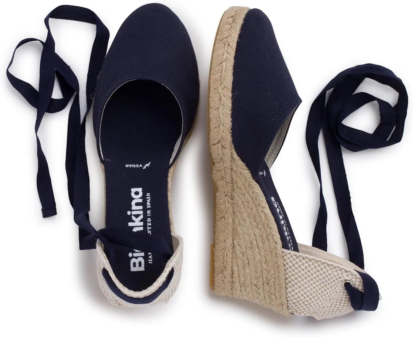 Sevilla Authentic Spanish Espadrille Wedge Sandals for Women - Sustainable, Eco Friendly, Vegan Shoes. Classic Style, Organic Cotton Canvas Upper, Comfy Insole, Jute Midsole, Rubber Sole. Made in Spain