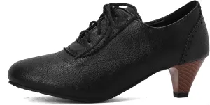 SHEMEE Vintage Kitten Heels Oxford Pumps for Women Stacked Cone Heel Victorian Witch Shoes Lace-Up Brogues Work Office Shoe