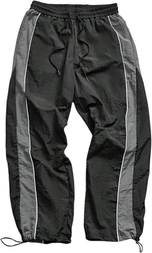 SHENHE Men's Y2k Wide Leg Color Block Baggy Parachute Pants Hip Hop Track Trousers Streetwear