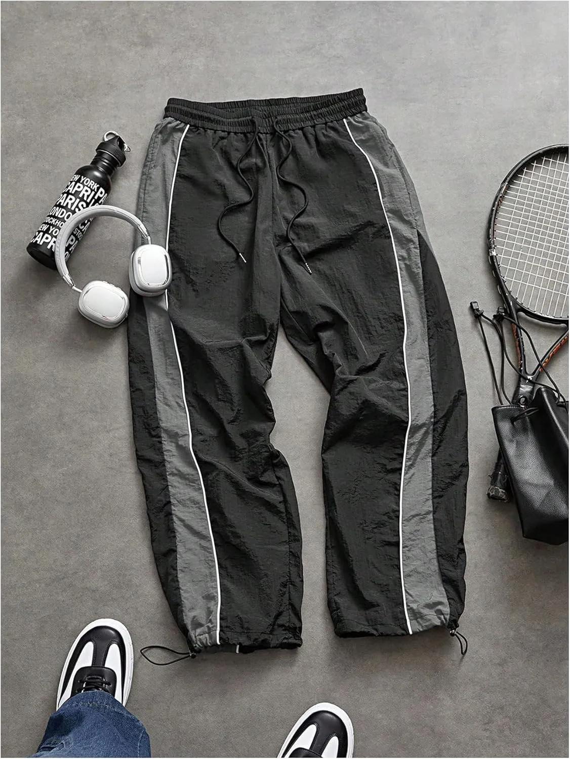 SHENHE Men's Y2k Wide Leg Color Block Baggy Parachute Pants Hip Hop Track Trousers Streetwear