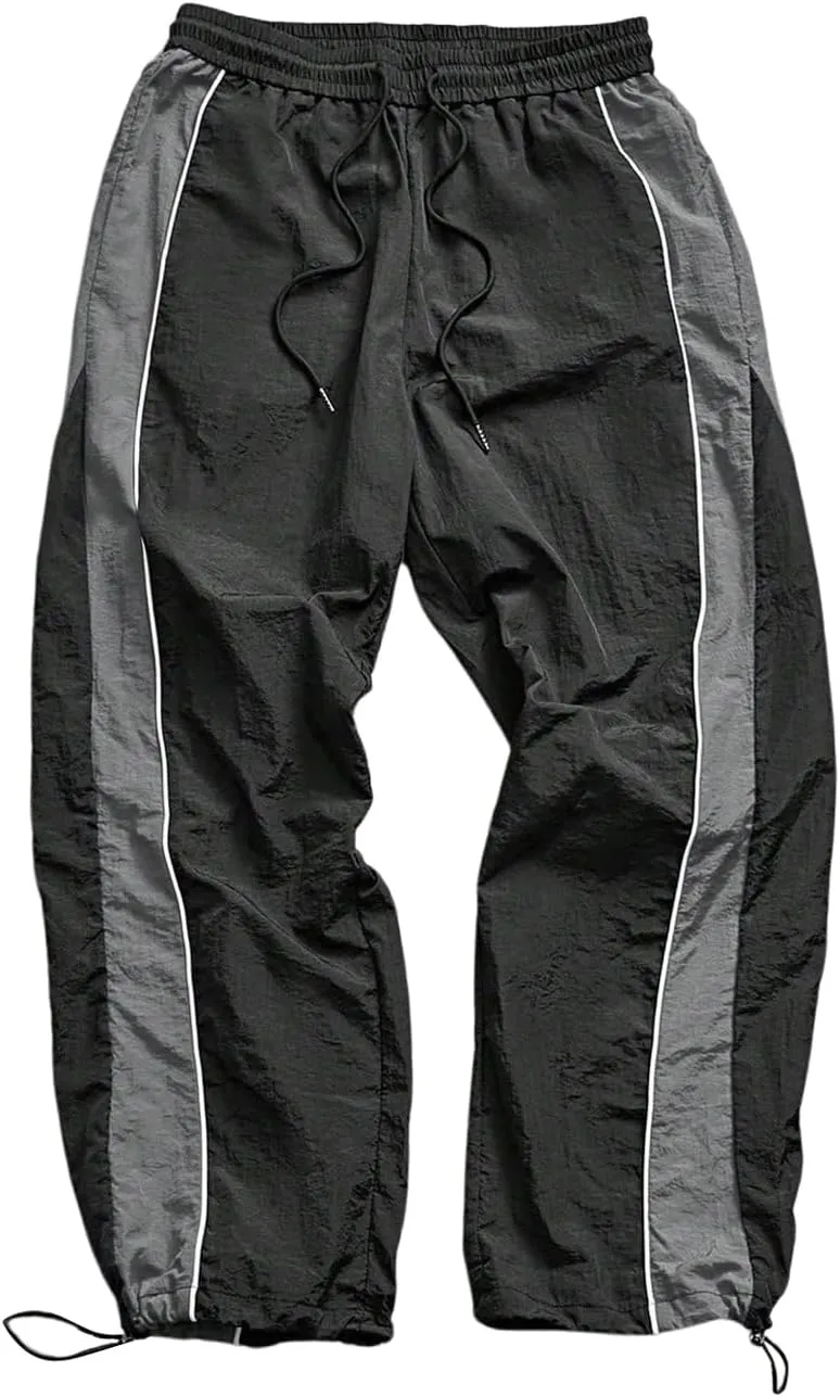 SHENHE Men's Y2k Wide Leg Color Block Baggy Parachute Pants Hip Hop Track Trousers Streetwear