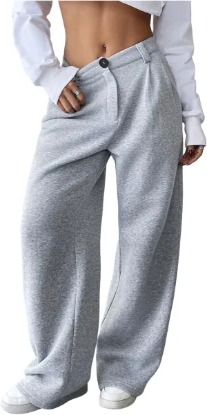 SHENHE Women's Fleece Lined Sweatpants Wide Leg Pleated High Waisted Work Office Baggy Pants
