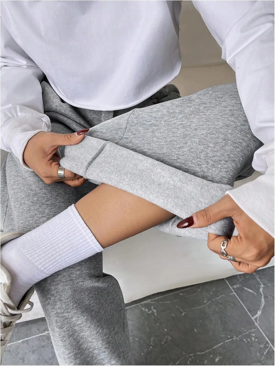 SHENHE Women's Fleece Lined Sweatpants Wide Leg Pleated High Waisted Work Office Baggy Pants