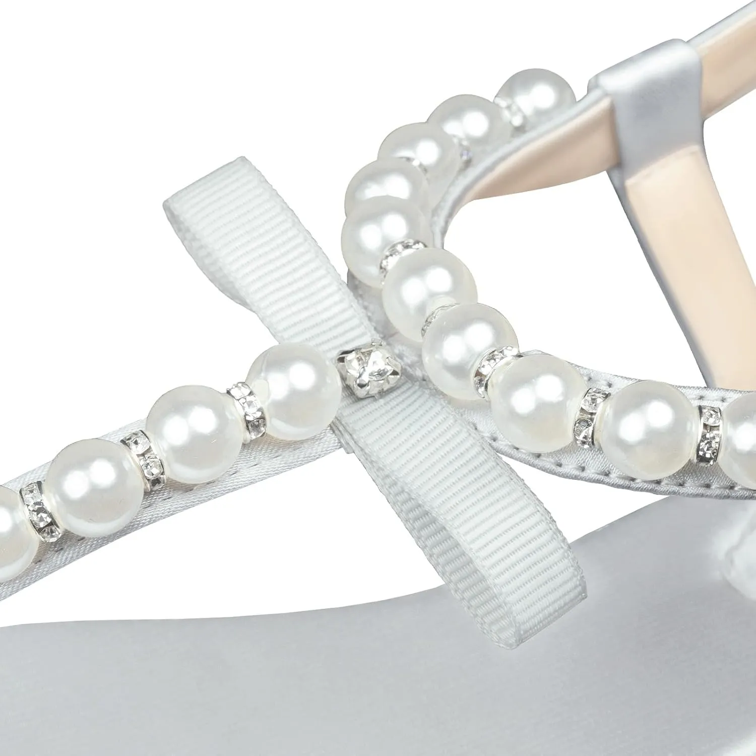 SheSole Women's Pearl T-Strap Bridal White Flat Sandals Beach Wedding Shoes