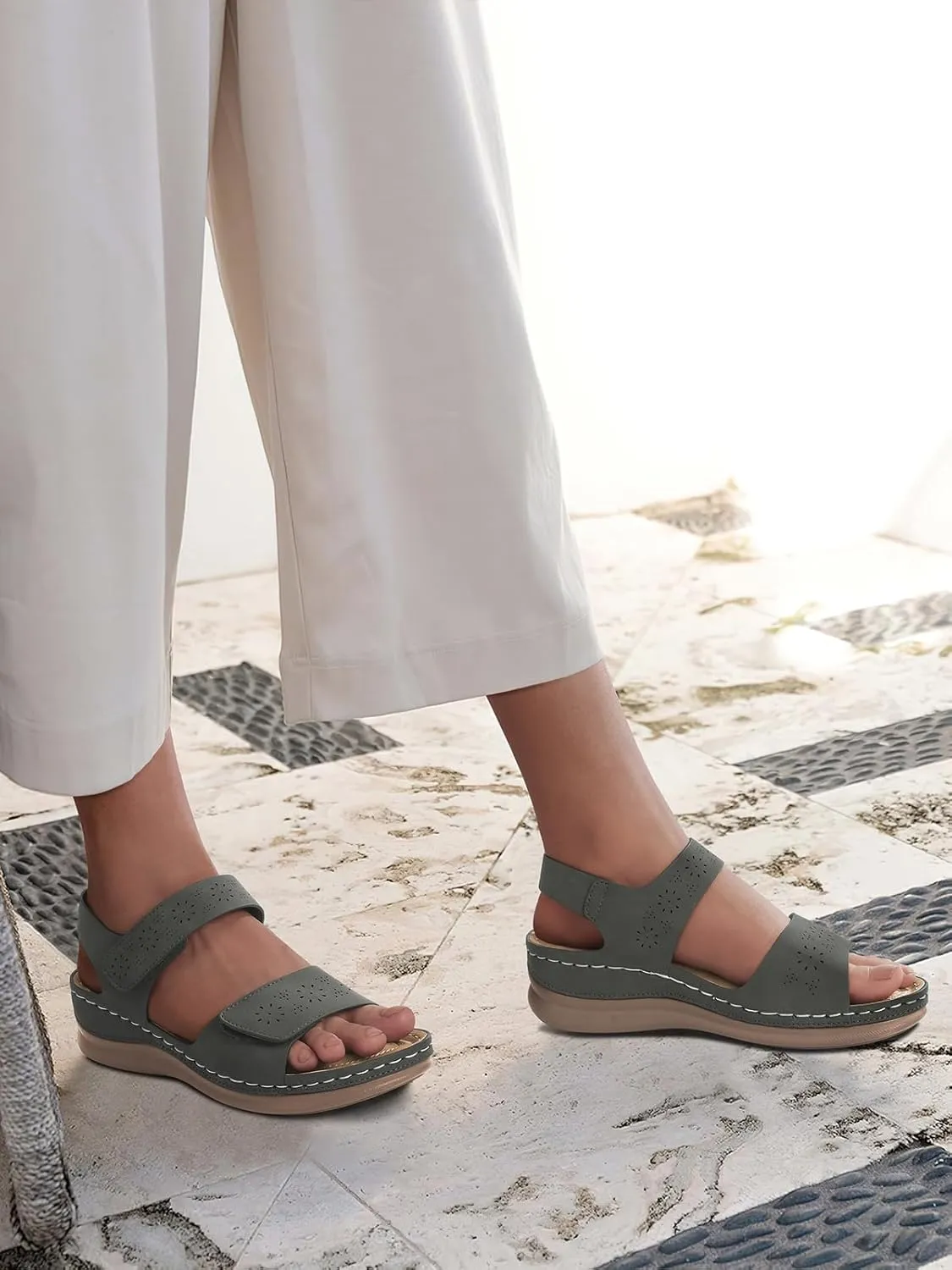 SHIBEVER Flat Sandals for Women Dressy: Comfortable Flats Sandals Women Open Toe Ankle Strap Walking Shoes Summer