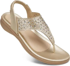 SHIBEVER Flat Sandals For Women Dressy: Comfortable Summer - Soft Rhinestone Flats Sandal