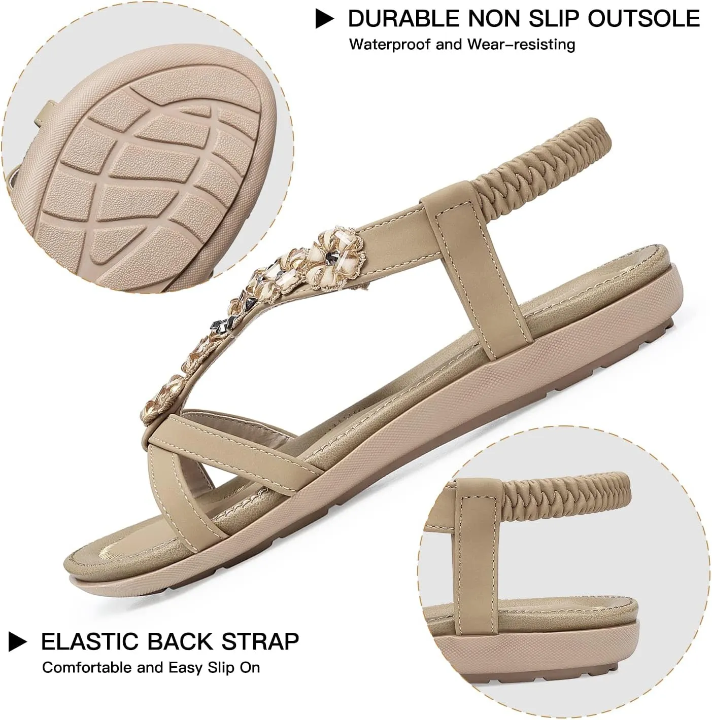 SHIBEVER Flat Sandals for Women Dressy: Summer Comfortable Ankle Strap Womens Sandal