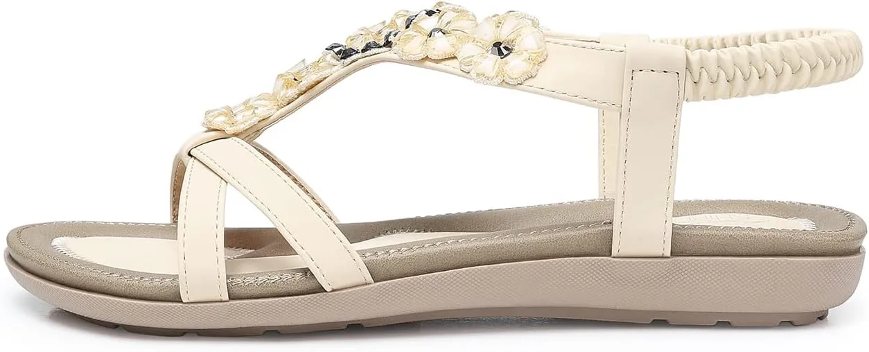 SHIBEVER Flat Sandals for Women Dressy: Summer Comfortable Ankle Strap Womens Sandal
