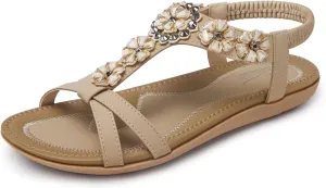 SHIBEVER Flat Sandals for Women Dressy: Summer Comfortable Ankle Strap Womens Sandal