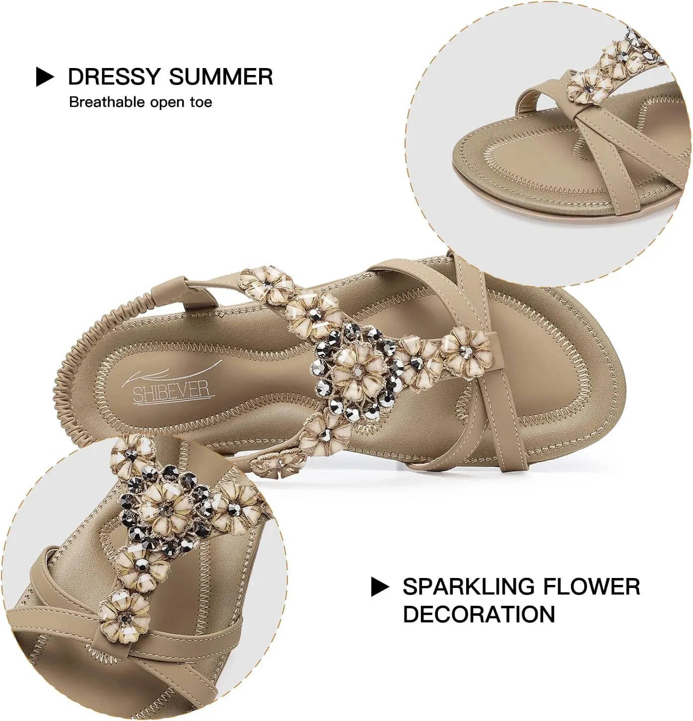 SHIBEVER Flat Sandals for Women Dressy: Summer Comfortable Ankle Strap Womens Sandal