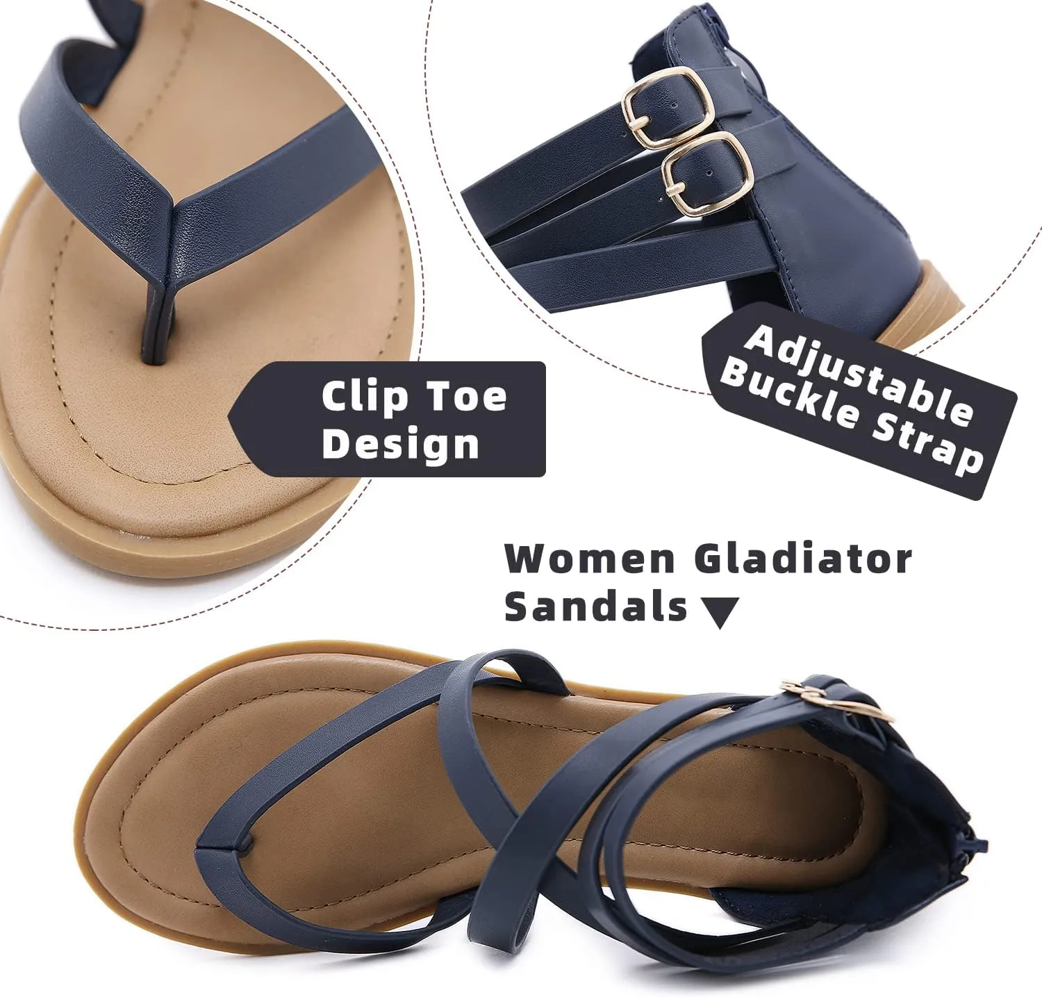 SHIBEVER Gladiator Strappy Sandals for Women: Dressy Summer Comfortable Flat, Back Zipper Roman Comfy Womens Sandals