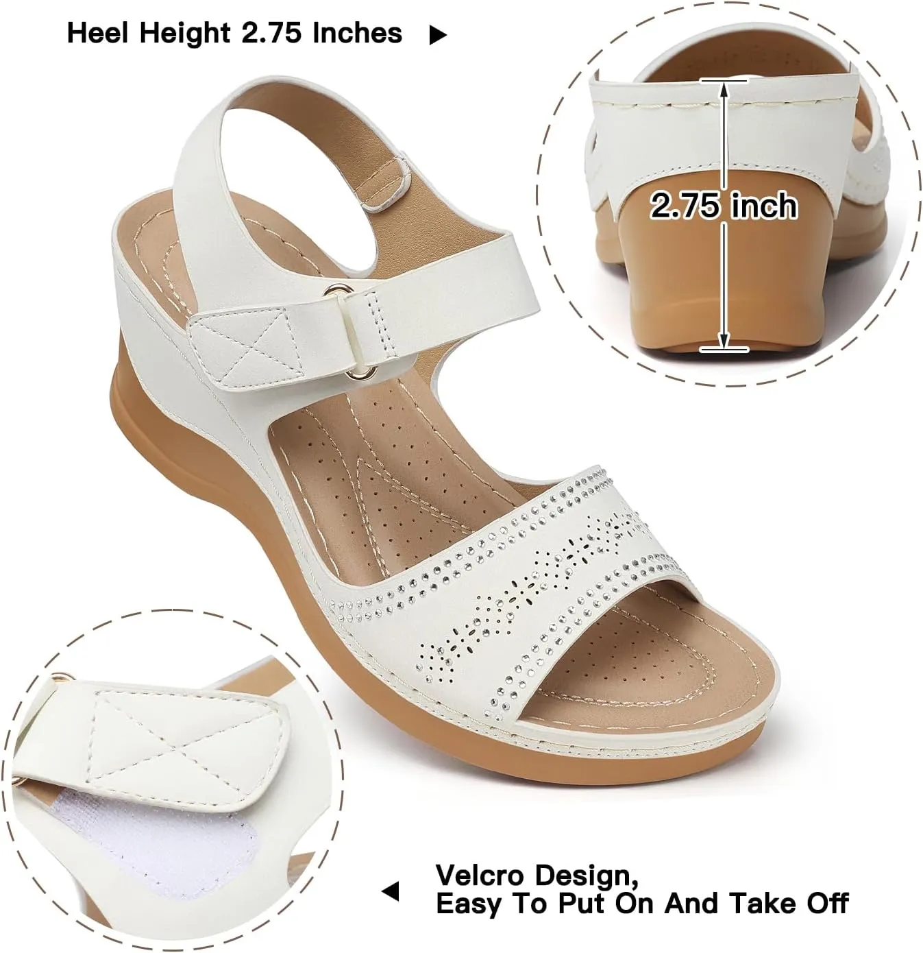 SHIBEVER Wedge Sandals For Women Low: Dressy Summer Sandal - Comfortable Rhinestone Sandals