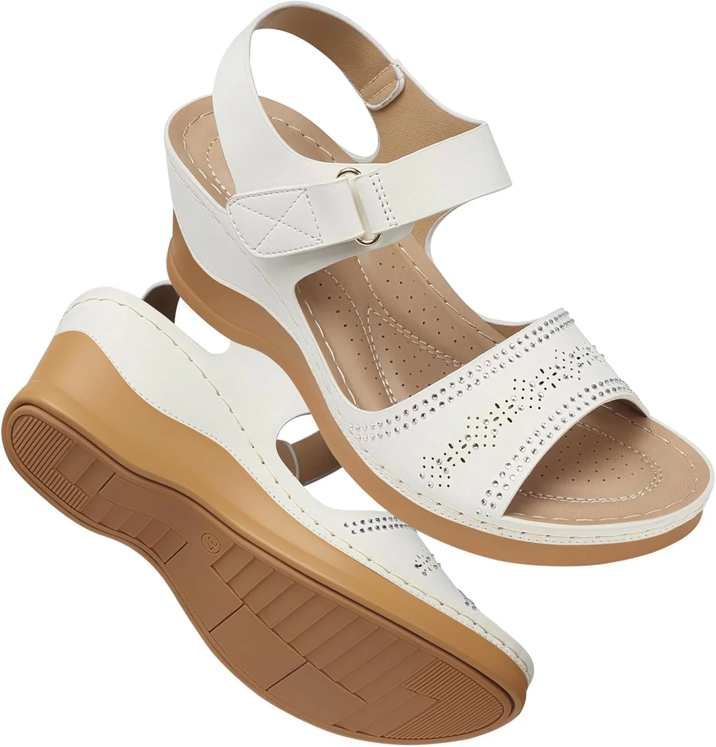 SHIBEVER Wedge Sandals For Women Low: Dressy Summer Sandal - Comfortable Rhinestone Sandals
