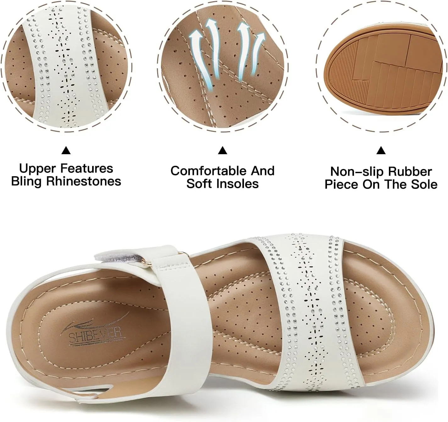SHIBEVER Wedge Sandals For Women Low: Dressy Summer Sandal - Comfortable Rhinestone Sandals