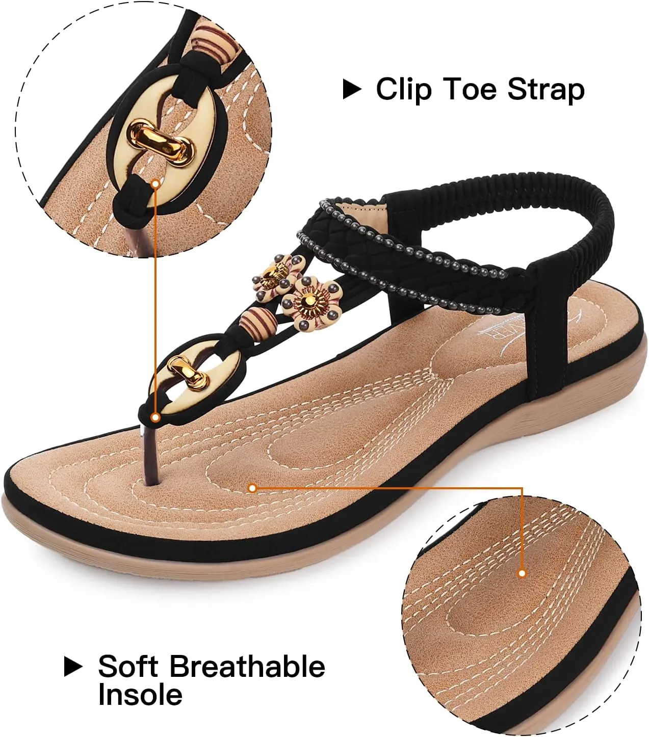 SHIBEVER Womens Sandals Summer Bohemian Flat Sandals Shoes with Elastic Strap Dressy Sandal