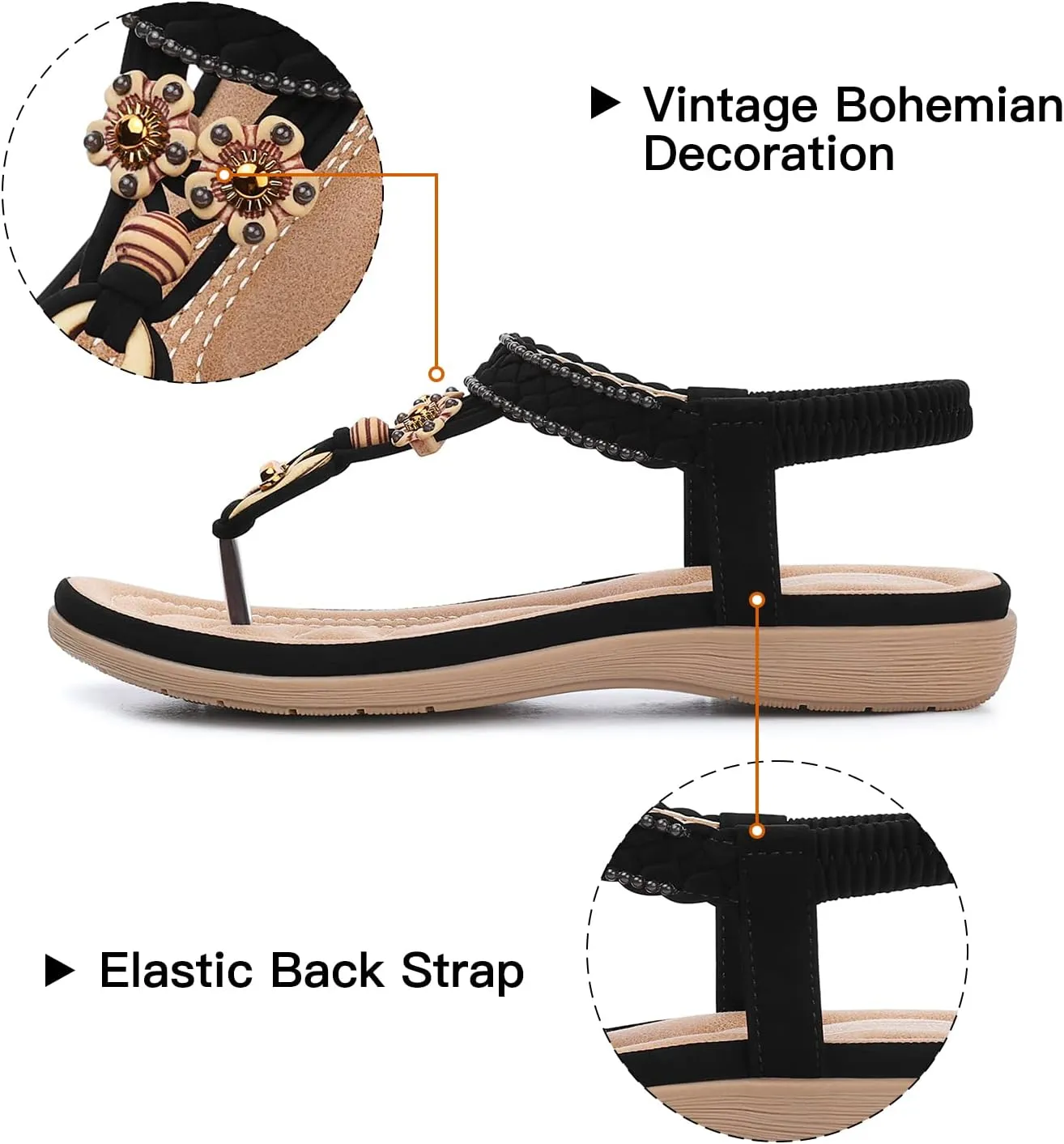 SHIBEVER Womens Sandals Summer Bohemian Flat Sandals Shoes with Elastic Strap Dressy Sandal