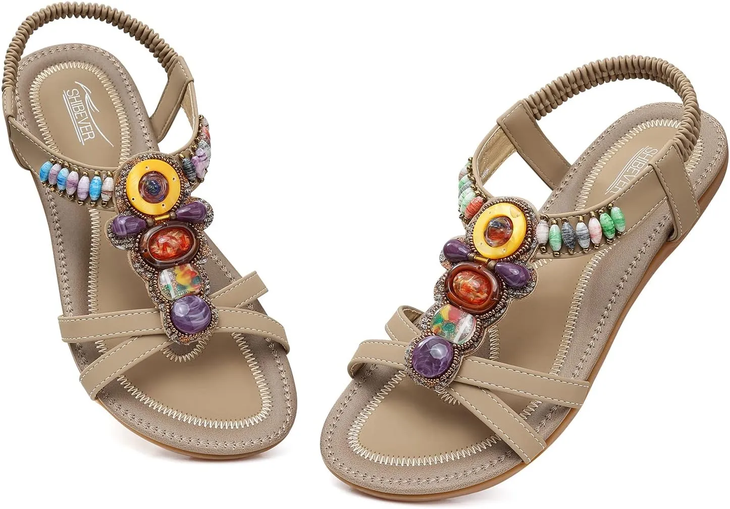 SHIBEVER Womens Sandals Summer Flat: Dressy Casual T-Strap Flip Flop Thong Flats Sandals - Comfortable Walking