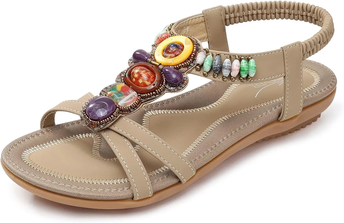 SHIBEVER Womens Sandals Summer Flat: Dressy Casual T-Strap Flip Flop Thong Flats Sandals - Comfortable Walking