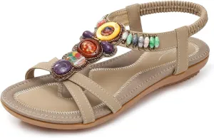 SHIBEVER Womens Sandals Summer Flat: Dressy Casual T-Strap Flip Flop Thong Flats Sandals - Comfortable Walking