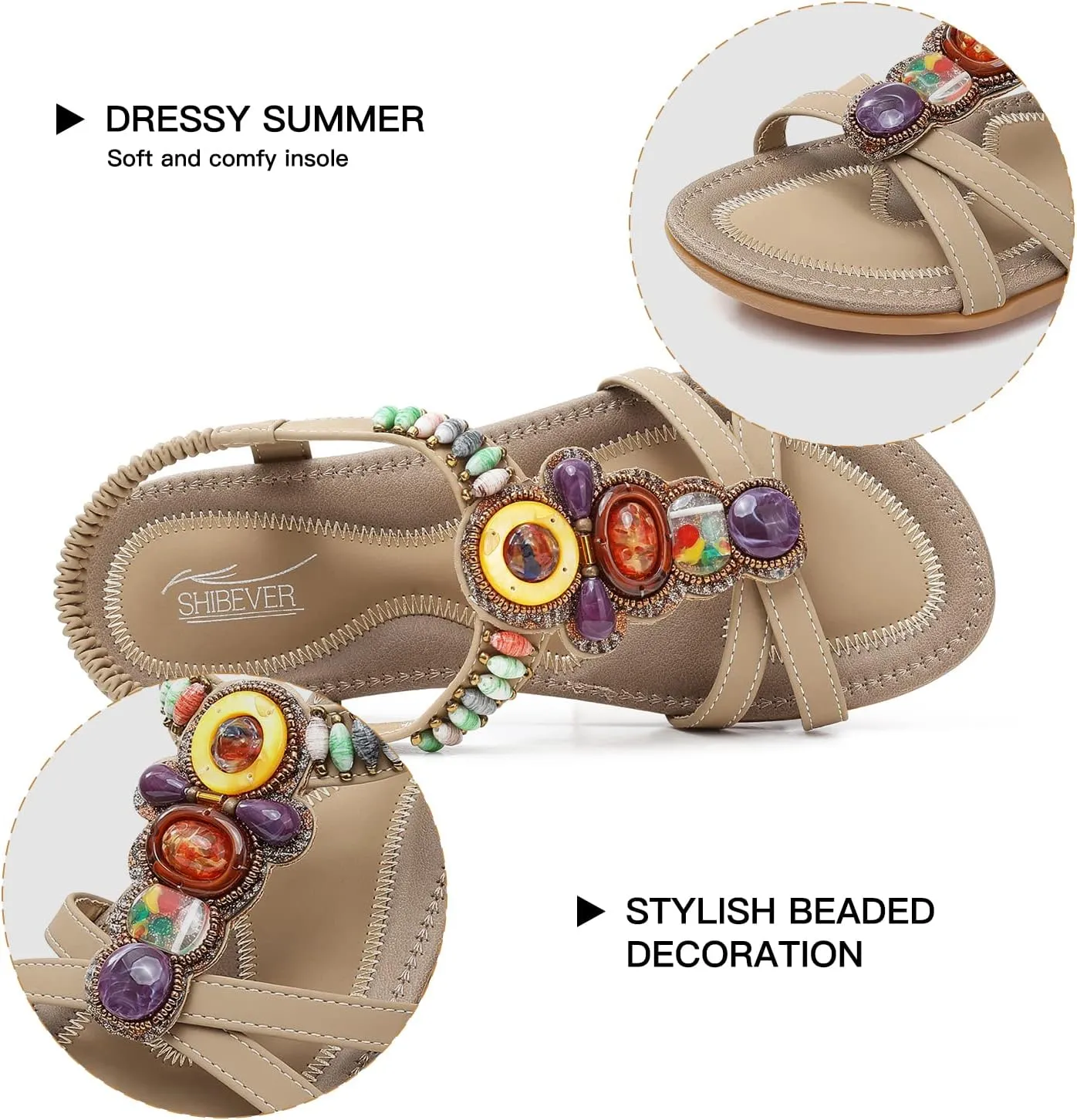 SHIBEVER Womens Sandals Summer Flat: Dressy Casual T-Strap Flip Flop Thong Flats Sandals - Comfortable Walking