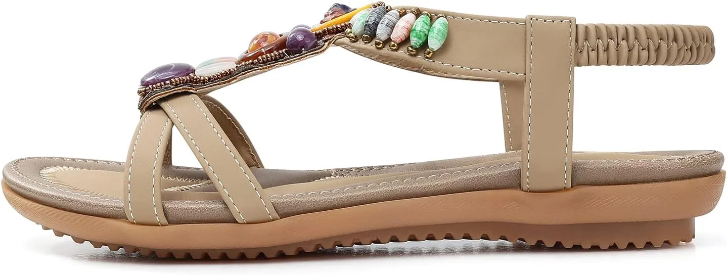 SHIBEVER Womens Sandals Summer Flat: Dressy Casual T-Strap Flip Flop Thong Flats Sandals - Comfortable Walking
