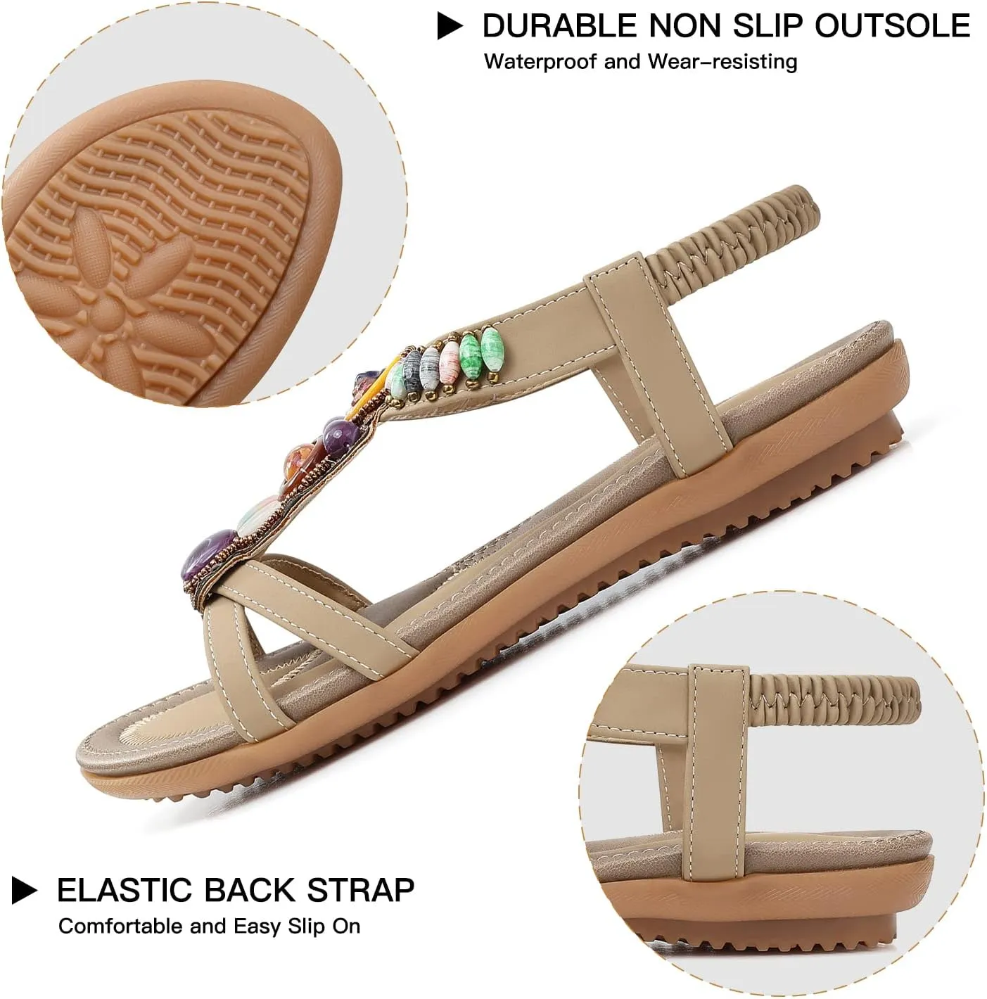 SHIBEVER Womens Sandals Summer Flat: Dressy Casual T-Strap Flip Flop Thong Flats Sandals - Comfortable Walking