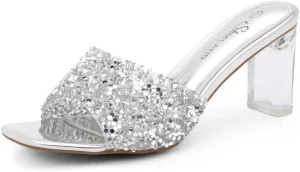 Shoe Land Clear Heels for Women – 3 Inch Chunky Heeled Mules, Transparent Slip-On Square Toe Slides | Dressy Clear Sandals for Wedding, Party & Casual Wear