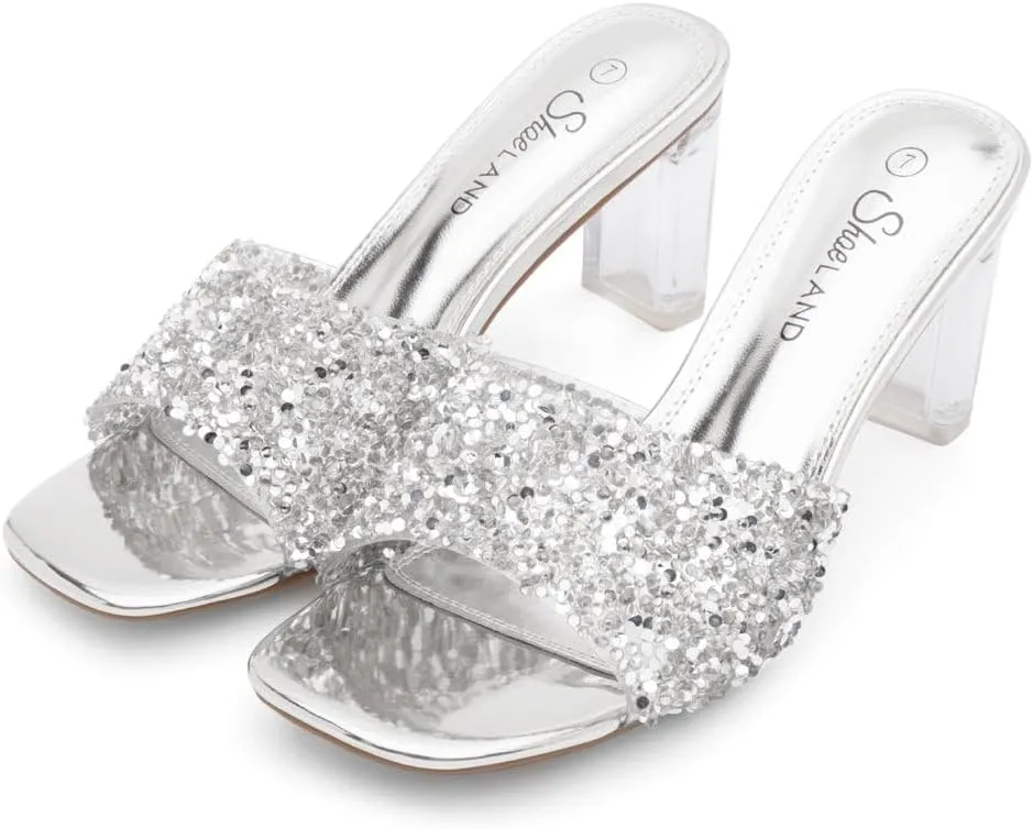 Shoe Land Clear Heels for Women – 3 Inch Chunky Heeled Mules, Transparent Slip-On Square Toe Slides | Dressy Clear Sandals for Wedding, Party & Casual Wear