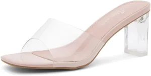 Shoe Land Clear Heels for Women – 3 Inch Chunky Heeled Mules, Transparent Slip-On Square Toe Slides | Dressy Clear Sandals for Wedding, Party & Casual Wear