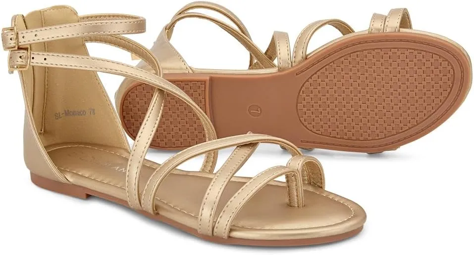 Shoe Land Flat Gladiator Sandals for Women 2025 – Fisherman Thong with Adjustable Ankle Strap & Back Zipper | Comfortable for Beach, Walking & Daily Wear